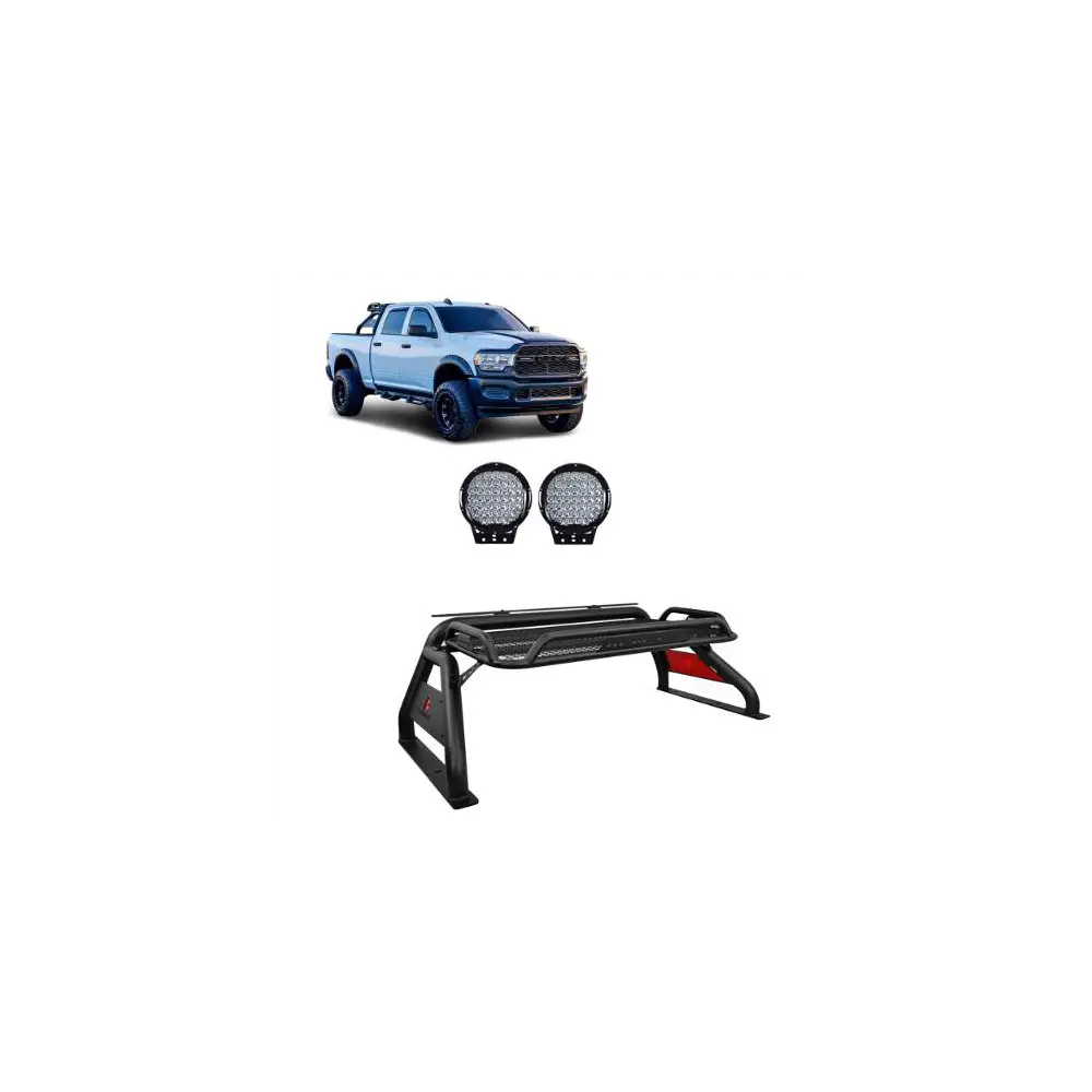 Atlas Roll Bar Kit w/ Lights - Black Steel - BLKRB-BA1B-PL69B